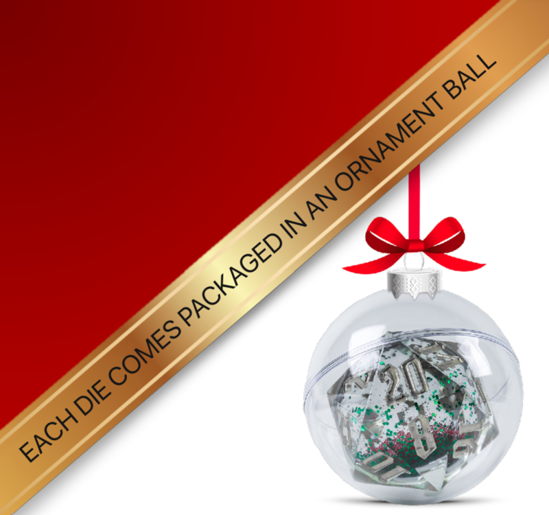 D20 Snow Globe Silver Ink Red/Green Glitter 54mm