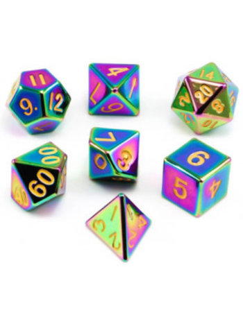 Metallic Dice Game Kit de 7 Dés Polyédriques en Métal - Arc-en-ciel avec Chiffre Or