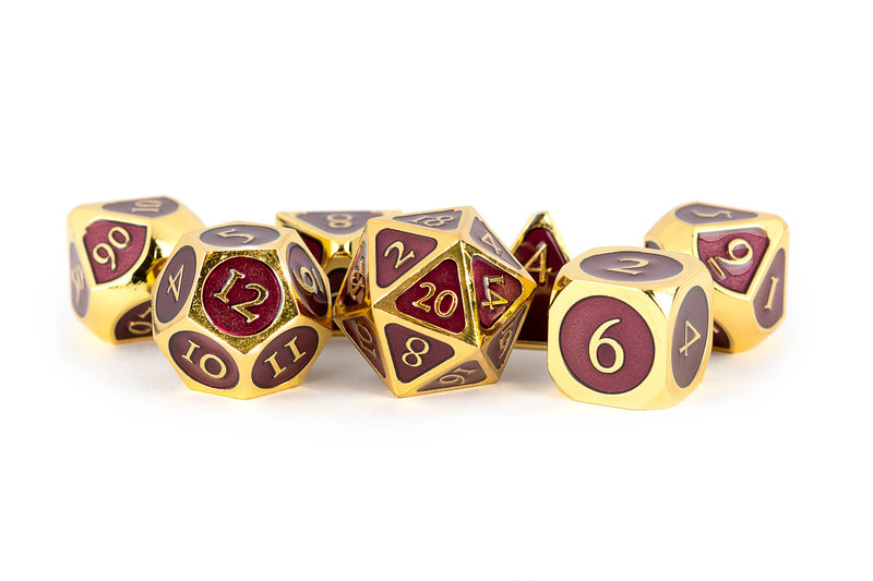 Metallic Dice Game Kit of 7 golden dice with purple enamel