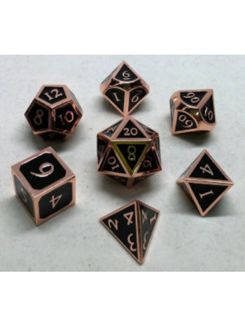 Metallic Dice Game Kit of 7 metal dice - copper with black enamel