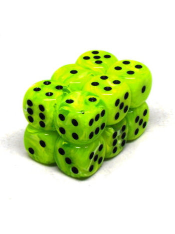 Chessex Brique 12 D6 Vortex Vert Pétant avec point noirs