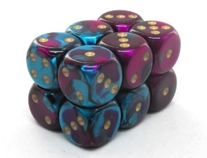 Chessex Brique 12 D6 Violet-Sarcelle/Or