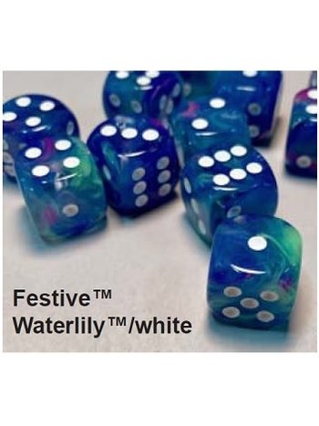 Chessex Set 12 D6 Festive Waterlilly/White
