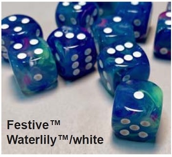 Chessex Set 12 D6 Festive Waterlilly/White