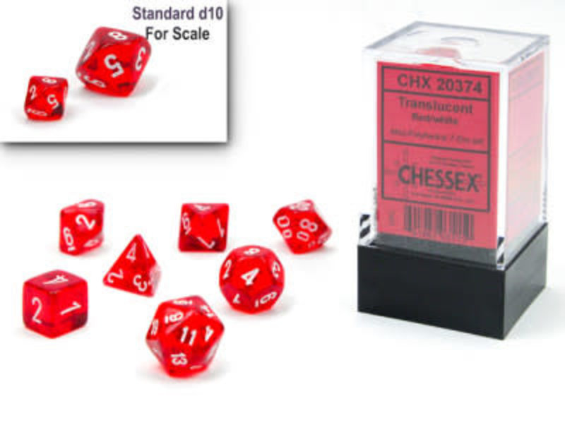 Chessex Set 7D Poly Mini - Transparent Rouge/Blanc