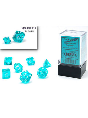 Chessex Set 7 D Poly Mini - Transparent Sarcelle/Blanc