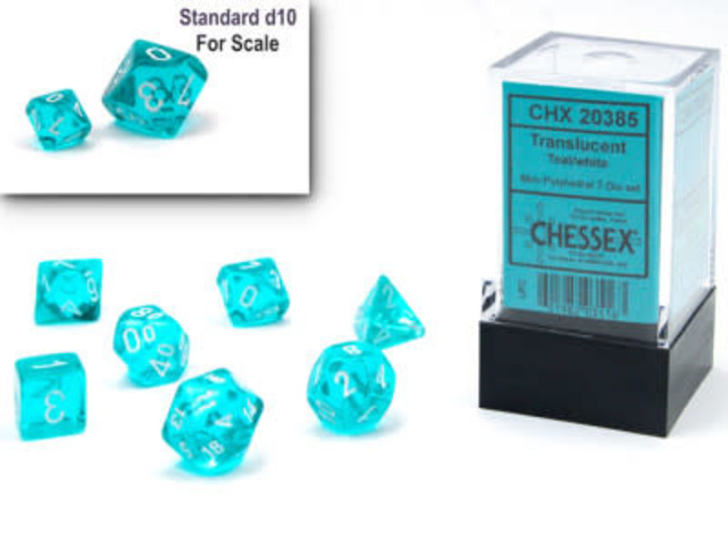 Chessex Set 7 D Poly Mini - Transparent Sarcelle/Blanc