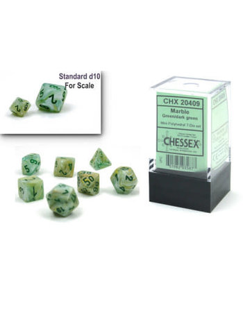 Chessex Set 7D Poly Mini - Marbrés Vert/Vert Foncé