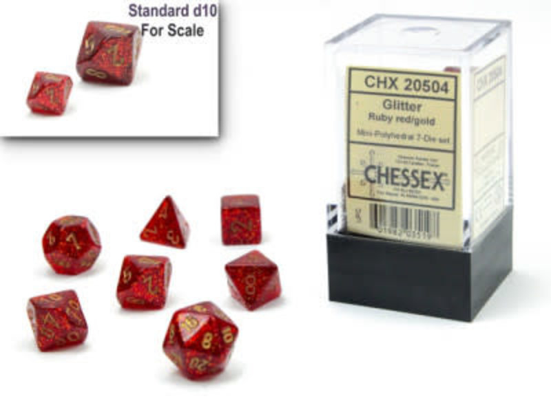 Chessex Set 7D Poly Mini - Glitter Ruby/Gold