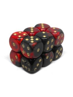 Chessex Brique de 12 d6 16mm Gemini Noir/Rouge