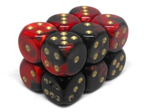 Chessex Brique de 12 d6 16mm Gemini Noir/Rouge