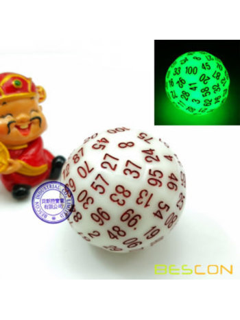 Bescon 100 sided dice - white that glows green in the dark