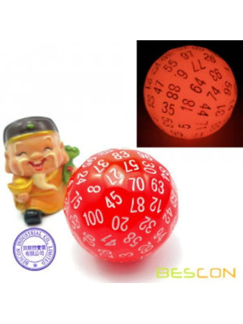 100 Sided Dice - Red Glow in the Dark
