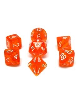 Chessex Set 7D Poly Translucent  Orange with white numbers