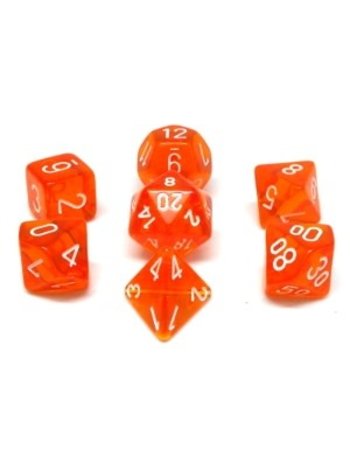 Chessex Set 7D Poly Transparents Orange avec chiffres blancs