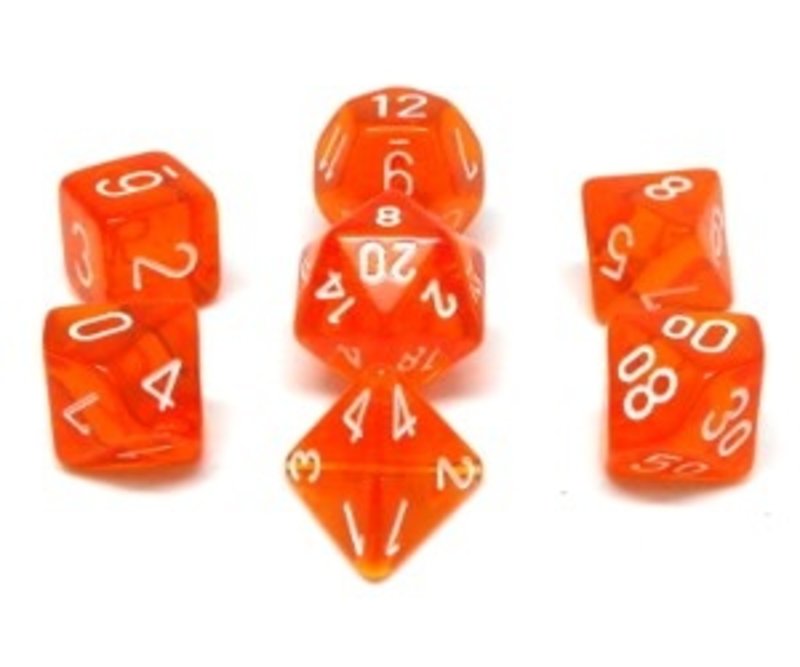 Chessex Set 7D Poly Translucent  Orange with white numbers