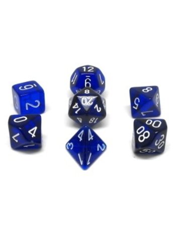 Chessex Set 7D Poly Translucent Blue with white numbers