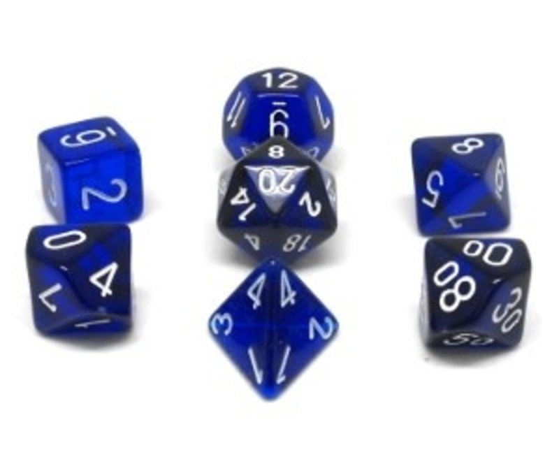 Chessex Set 7D Poly Translucent Blue with white numbers
