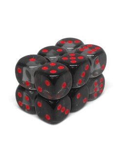 Chessex Brick 12 D6 Translucent Smoke with Red Dots