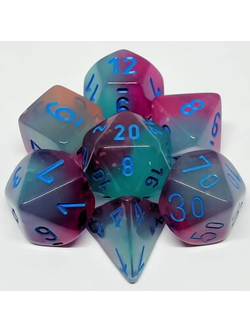 Chessex Set 7D Poly Gemini Luminary Gel Green-Pink / Blue
