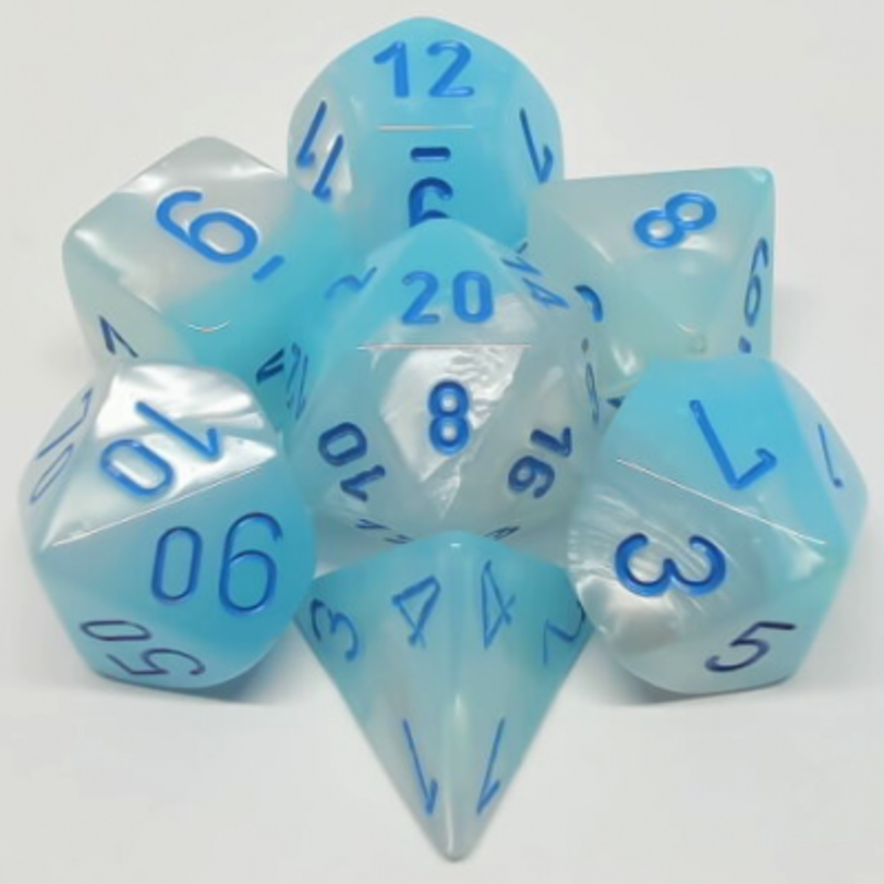 Chessex Set 7D Poly Gemini Perlé Blanc/Bleu Chiffres bleus