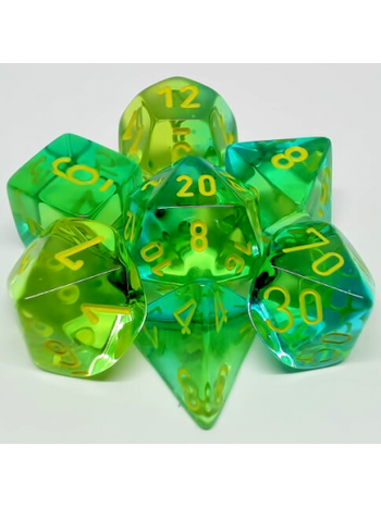 Chessex Set 7D Poly Gemini Transparent Vert/Sarcelle - Jaune