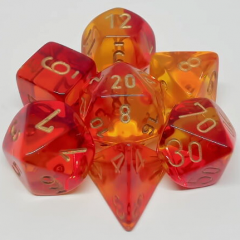 Chessex Set 7D Poly Gemini Transparent Rouge-Jaune/Doré