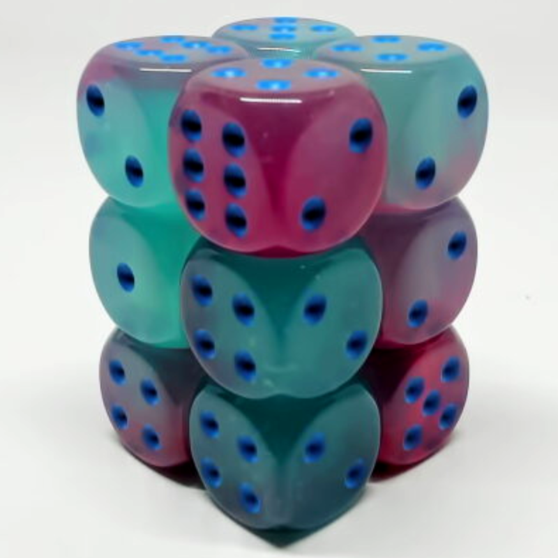 Chessex Brique 12 D6 Gemini Luminary Gel Green/Pink - Blue