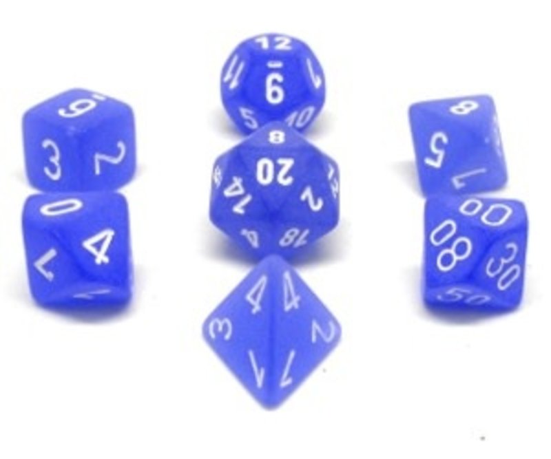 Chessex Set 7D Poly Givrés Bleu - Blancs