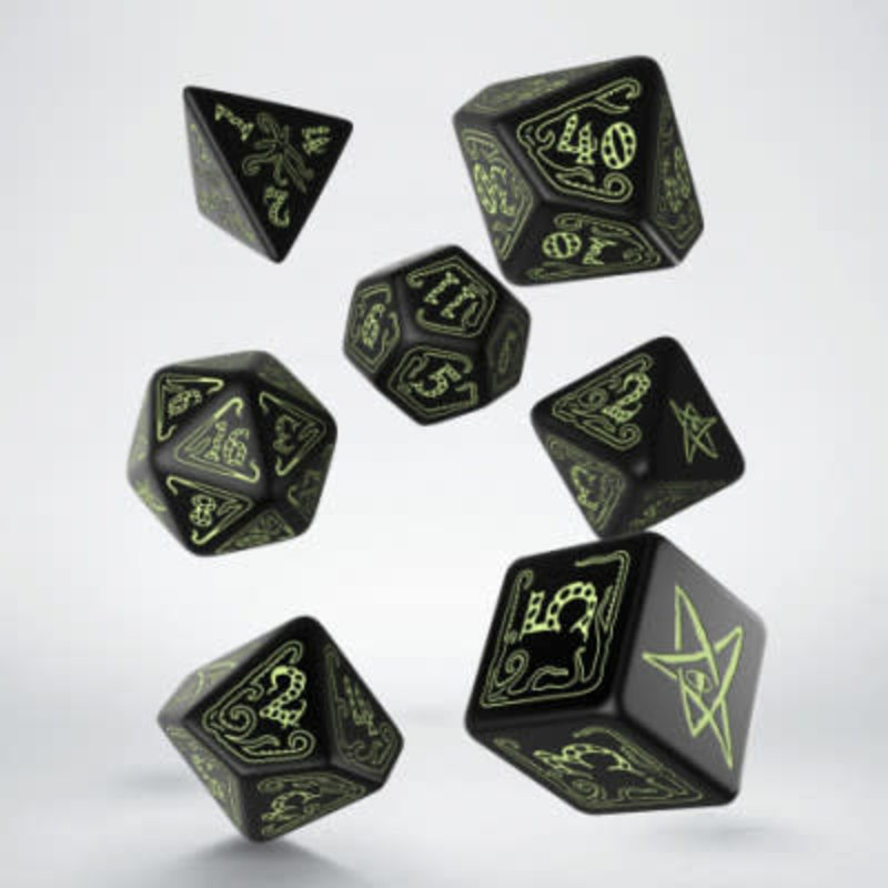 Q Workshop Call of Cthulhu Dice - Black with Glow in the Dark Numbers