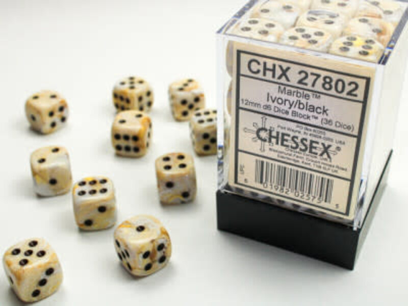Chessex 36 D6 Marble Ivory/Black
