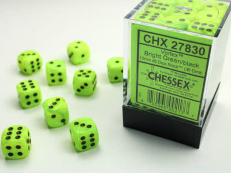 Chessex Set 36 D6 Vortex Bright Green/Black