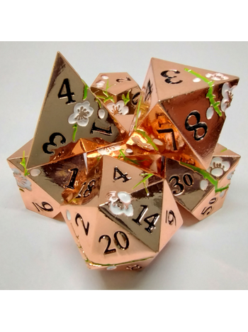 Désirable Games Plum Blossom Dice - Rose Gold with White Flowers