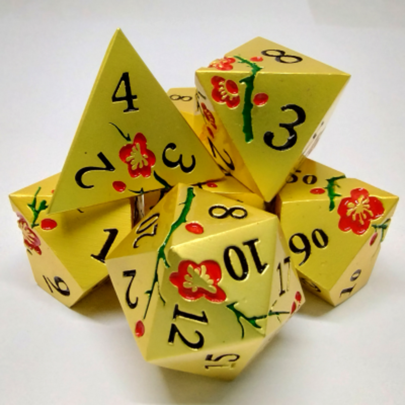Désirable Games Plum Blossom Dice - Gold with Red Flowers