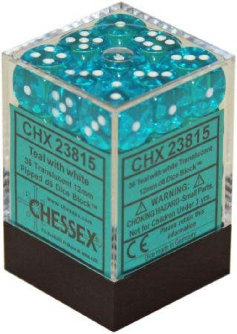 Chessex Set 36 D6 Translucent Teal/White