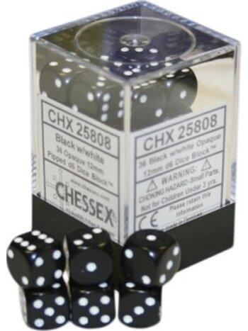 Chessex Brique de 36 D6 12mm Opaques Noir/Blanc