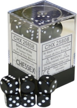 Chessex Set 36 D6 12mm Opaques Black/White