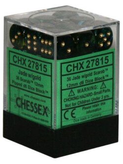 Chessex Set 36 D6 12mm Scarab Jade/Gold