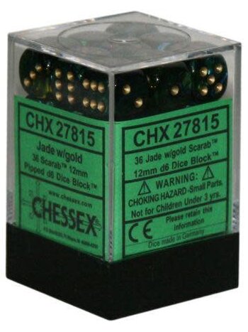 Chessex Brique de 36 D6 12mm Scarab Jade/Gold