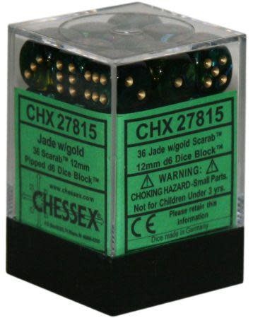Chessex Brique de 36 D6 12mm Scarab Jade/Gold