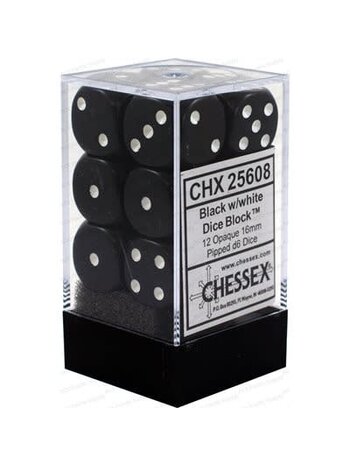 Chessex Set 12 D6 Opaque Black/White