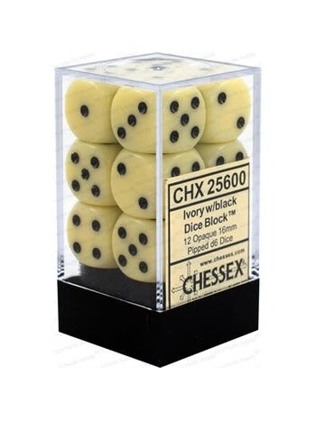 Chessex Set 12 D6 Opaque Ivory/Black