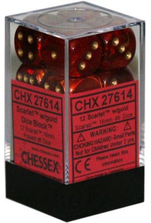Chessex Ensemble 12 D6 Scarab Scarlet/Gold
