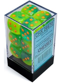 Chessex Set12 D6 Gemini Plasma Green-Teal/Orange