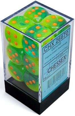 Chessex Ensemble 12 D6 Gemini Plasma Green-Teal/Orange
