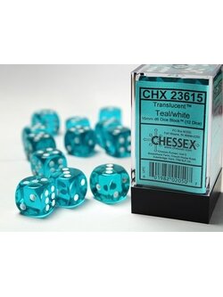 Chessex Set 12 D6 Translucent Teal/White
