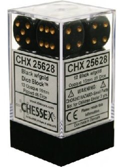 Chessex Ensemble 12 D6 Opaque Noir/Or