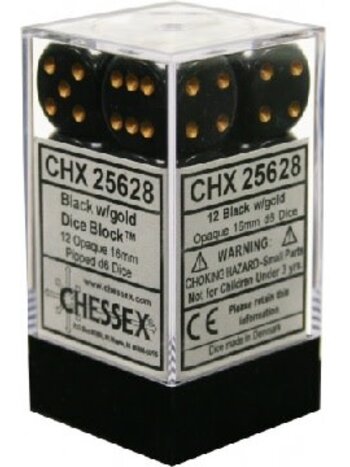 Chessex Ensemble 12 D6 Opaque Noir/Or