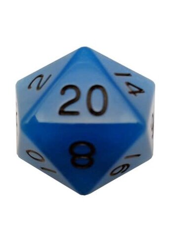 Metallic Dice Game D20 35 mm Acrylic Glow in the Dark Bleu/Noirs