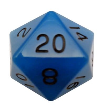 Metallic Dice Game D20 35 mm Acrylic Glow in the Dark Bleu/Noirs